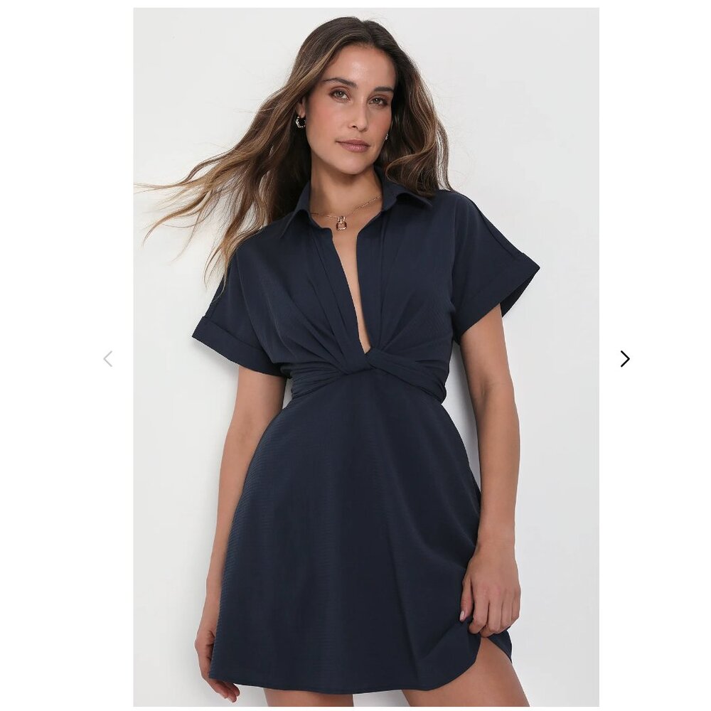 Lulus Breeze By Navy Blue Tie-Back Mini Dress With Pockets - XS